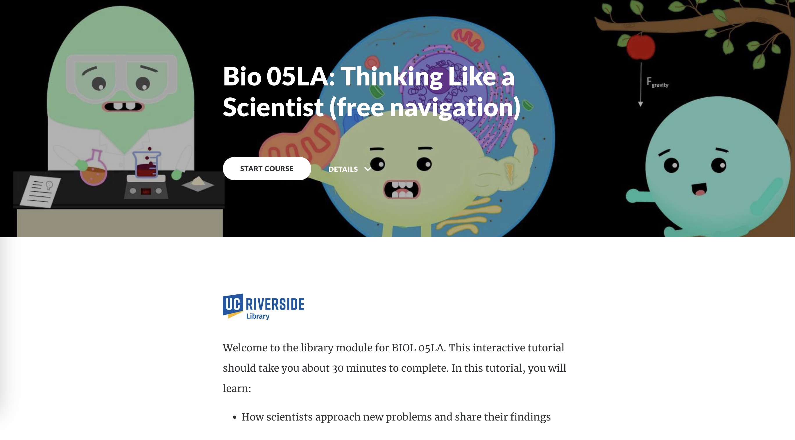 Landing page of the UCR library tutorials.
